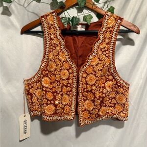 Scully Women's Floral Embroidered Crop Top - Orange and Brown